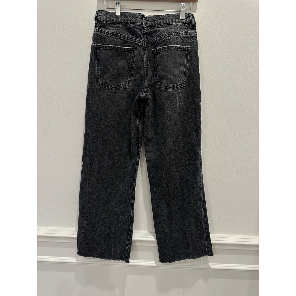 Zara Women's High Rise Straight Leg Jeans Black Wash Distressed Hem Size 4 - Picture 4 of 12